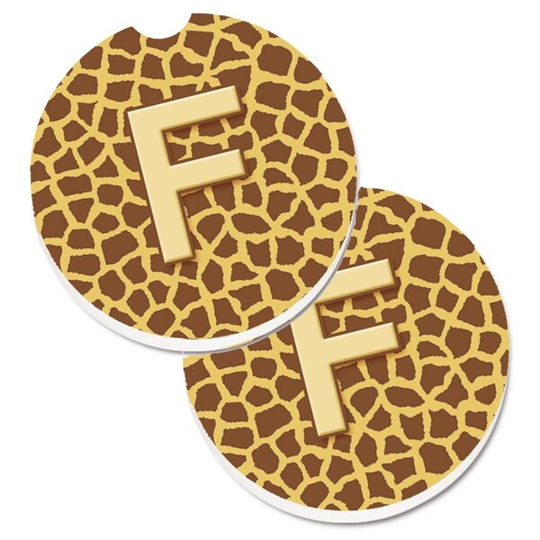 Carolines Treasures Monogram Initial F Giraffe Set of 2 Cup Holder Car Coaster CJ1025-FCARC - main